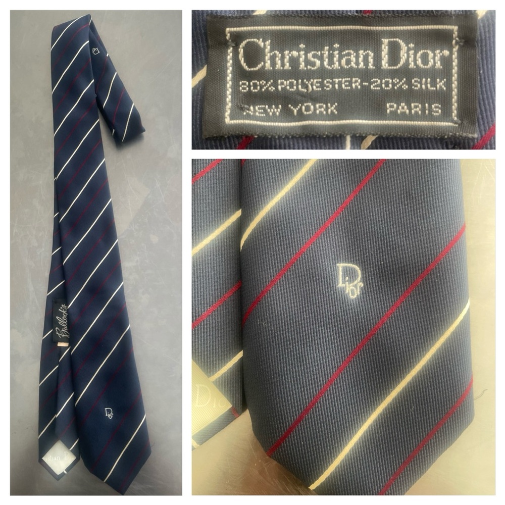 CHRISTIAN DIOR Mens Navy Striped Tie